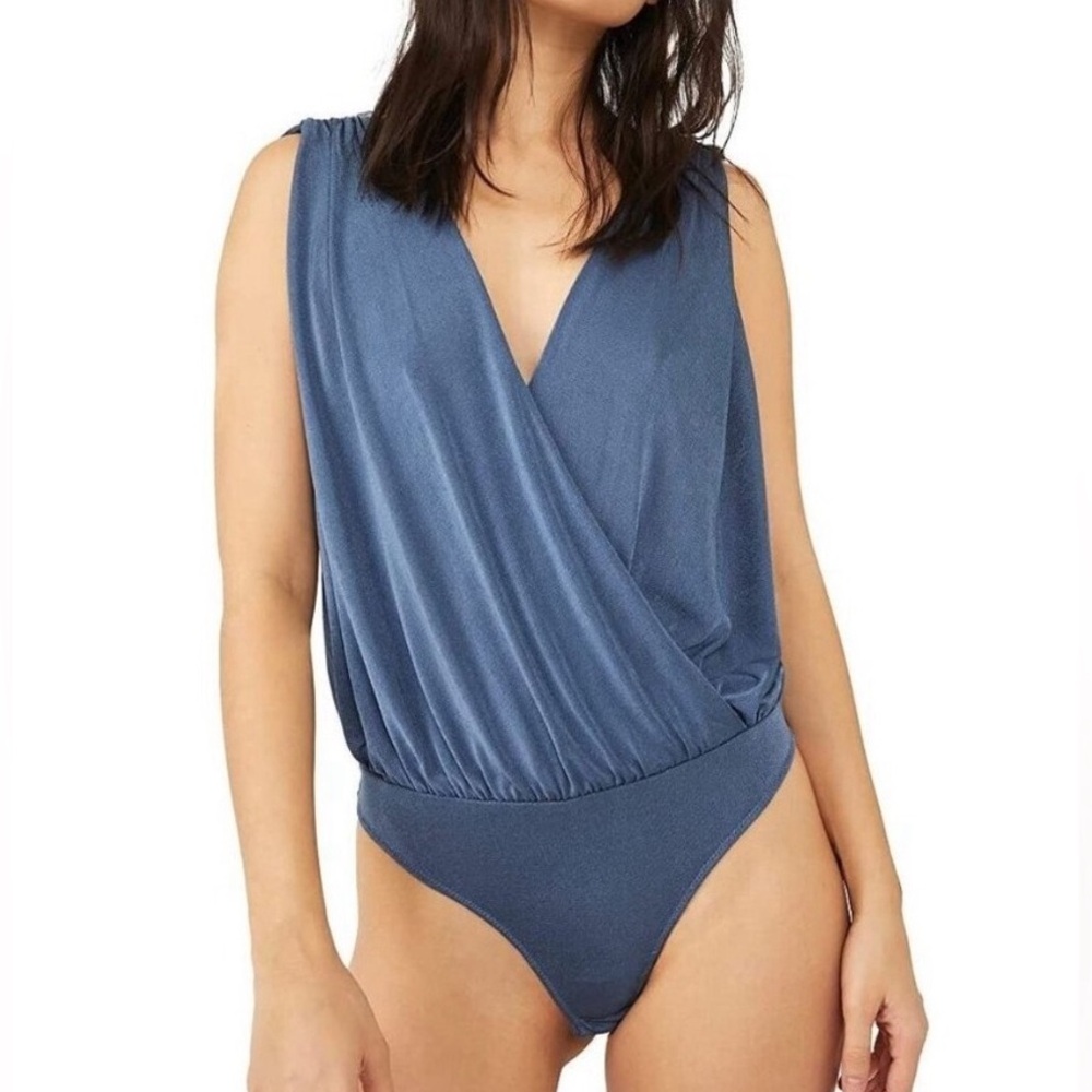 NWOT Free People Blue Metal Night Owl Bodysuit Size XL Intimately FP